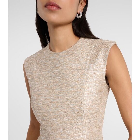 Emilia Wickstead DENVER DRESS IN BEIGE AND SILVER JACQUARD TWEED US6 - Picture 4 of 12